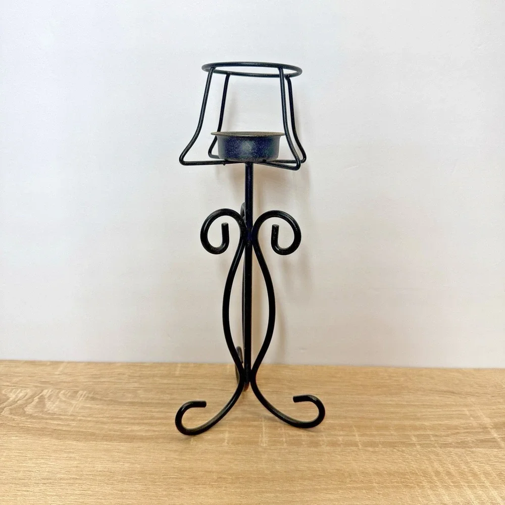 Black Metal Tealight Candle Holder Lamp Style Scrollwork Stand Table Decor